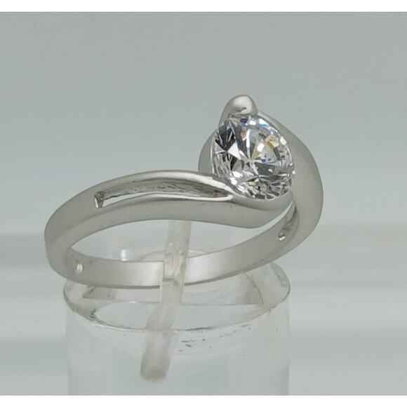 1.5CT Vintage White Gold EP Band Satin Brushed Finish Solitaire Ring Size 9 - Picture 3 of 8